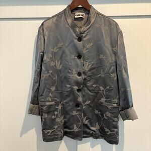Hache‎ Jacket Women 46 US 10 Gray Floral Jacquard Mandarin Collar Made in Italy